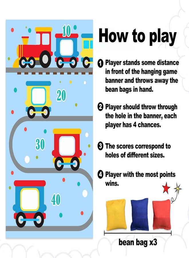 DZTRELFK Steam Train Choo Two Toss Games Banner Backdrop Background Railroad Railway Transportation Rhyming Story Theme Decorations Decor for Indoor Outdoor Birthday Party Supplies - Image 4