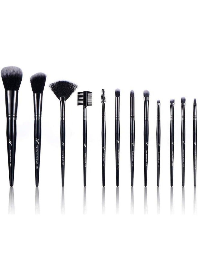 Daroge 12 Pieces Professional Makeup Brush Set Premium Synthetic Powder Small Fan Nasal Shadow Eyebrow Comb Eyeshadow Eyelash Concealer Shading Small Cream Brush Make up Brushes Set Black/Silver - Image 3
