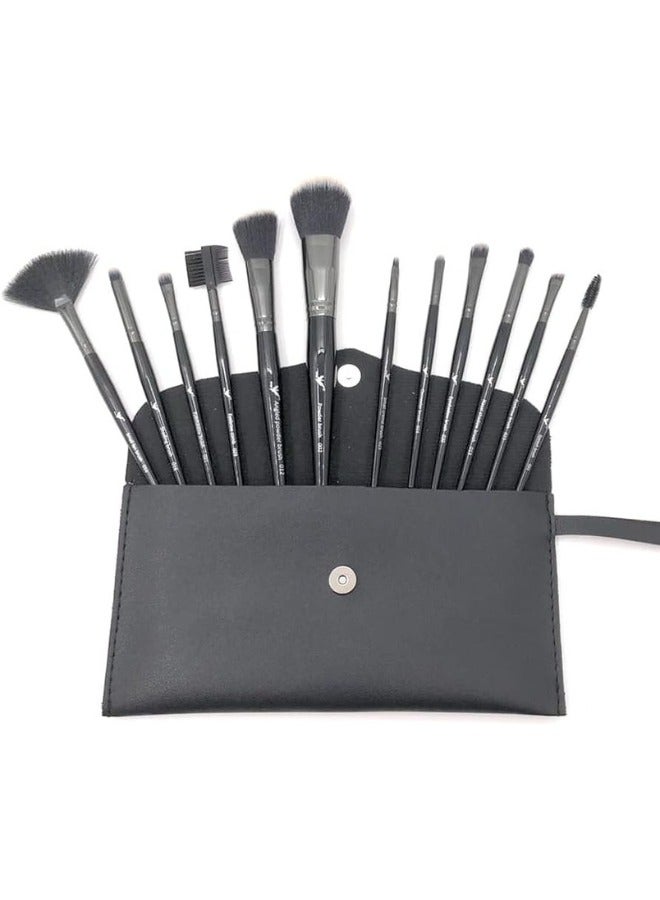 Daroge 12 Pieces Professional Makeup Brush Set Premium Synthetic Powder Small Fan Nasal Shadow Eyebrow Comb Eyeshadow Eyelash Concealer Shading Small Cream Brush Make up Brushes Set Black/Silver - Image 2