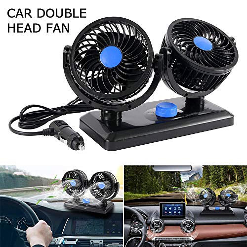 AutoBizarre 12V Electric Car Cooling Fan 360° Rotatable Dual Heads Air Circulator Fan Manual Rotation 2 Speed for All Cars (Black) - Image 2