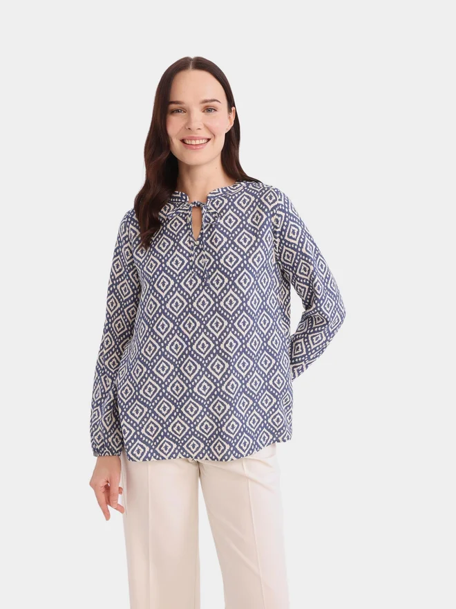 ديفاكتو DeFacto Blue Geometric Print Blouse