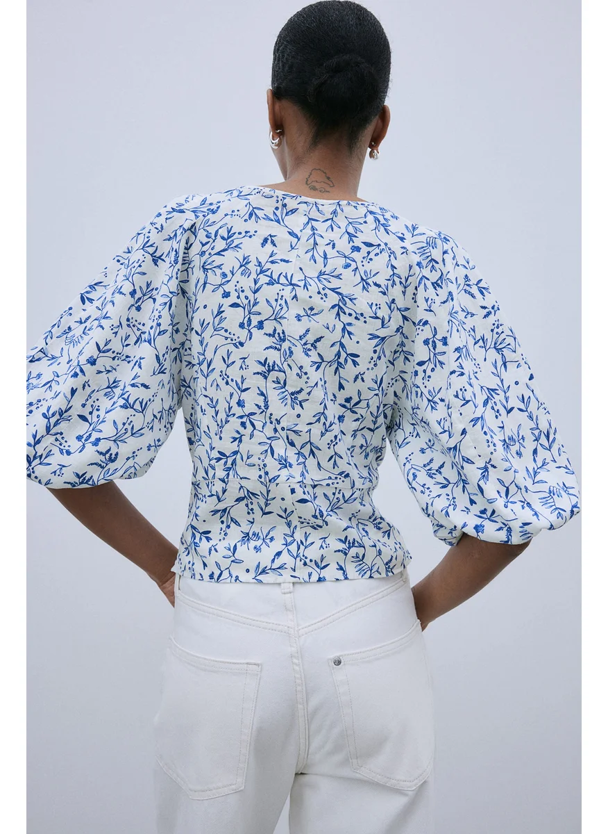 H&M Floral Print Puff Sleeve Crop Top