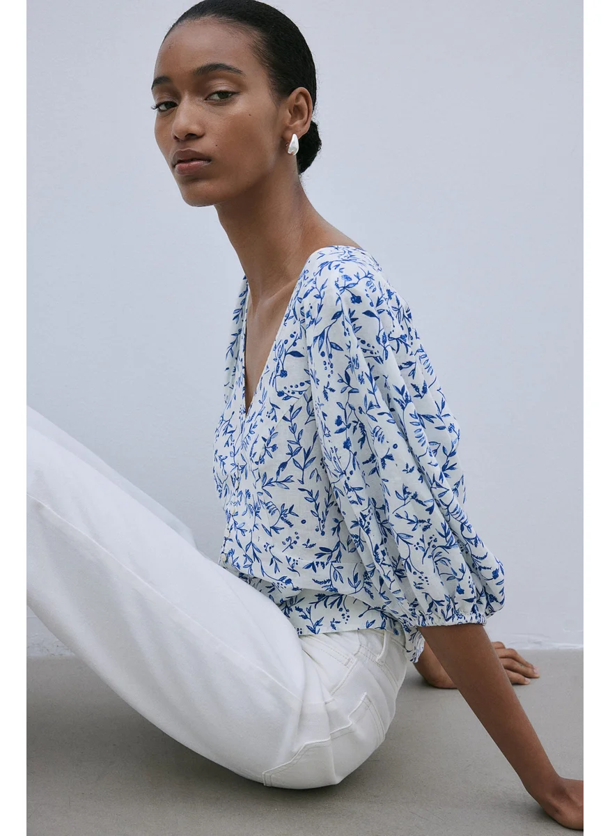 H&M Floral Print Puff Sleeve Crop Top