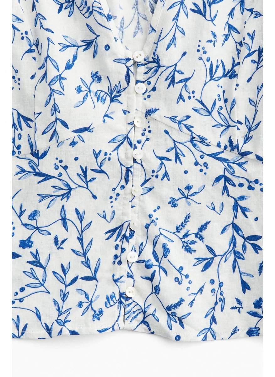H&M Floral Print Puff Sleeve Crop Top
