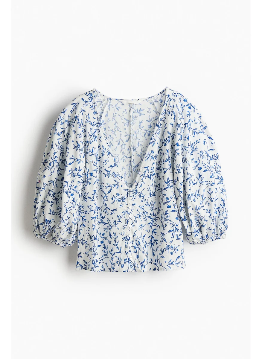 H&M Floral Print Puff Sleeve Crop Top