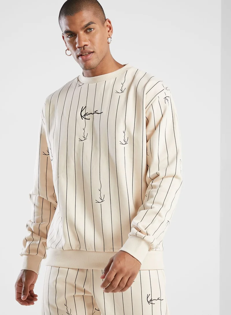 Karl Kani Small Signature Logo Pinstripe Crew