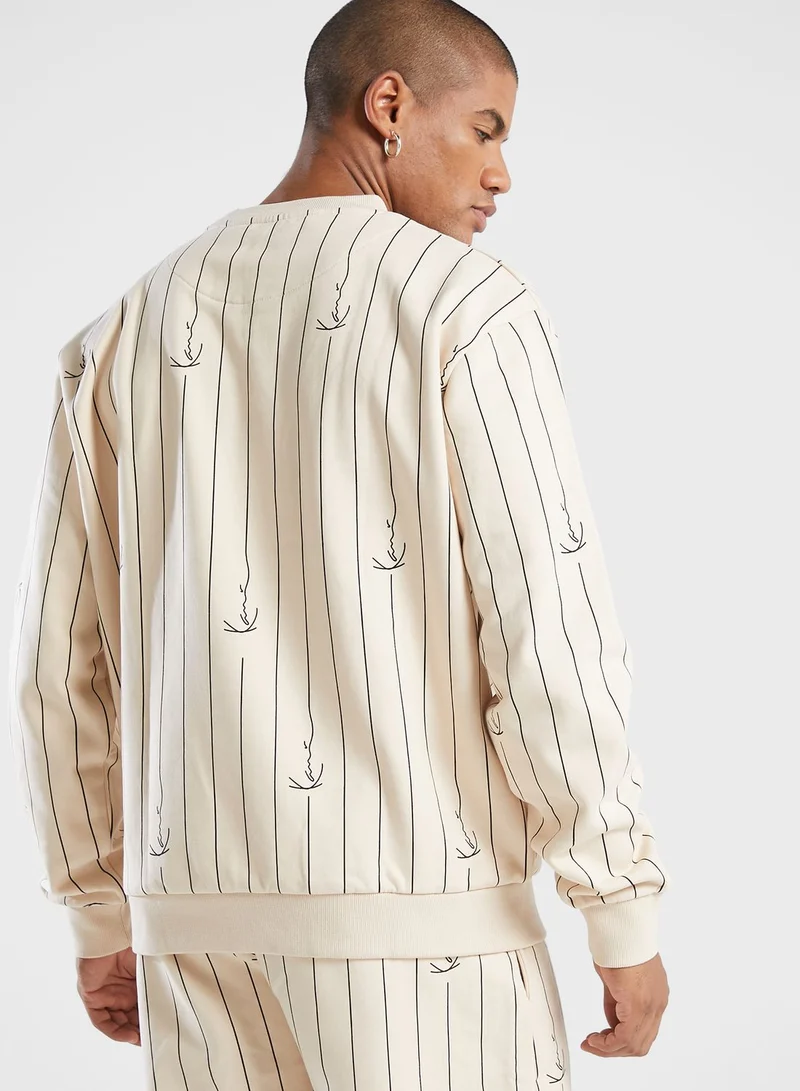 Karl Kani Small Signature Logo Pinstripe Crew