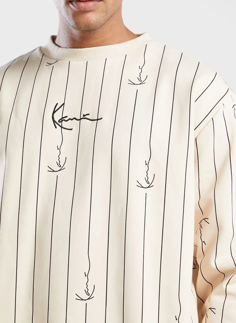 Karl Kani Small Signature Logo Pinstripe Crew