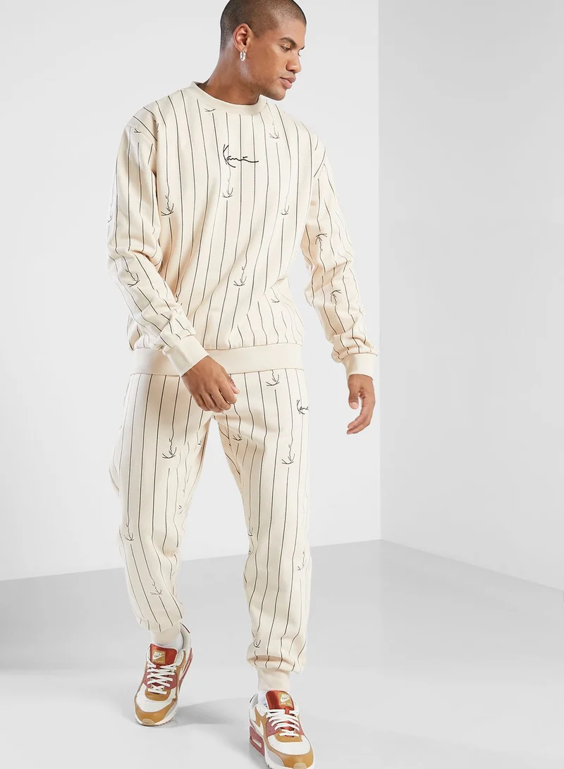 Karl Kani Small Signature Logo Pinstripe Crew