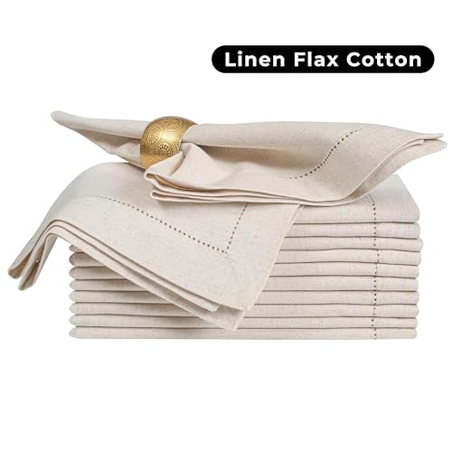 Bedding Craft Linen Flax Cotton Cloth Dinner Napkins Set of 12 – 20x20 Natural Hemstitched Fabric – Machine Washable Elegant Reusable Table Napkins for Weddings, Parties & Dining Décor - Image 2