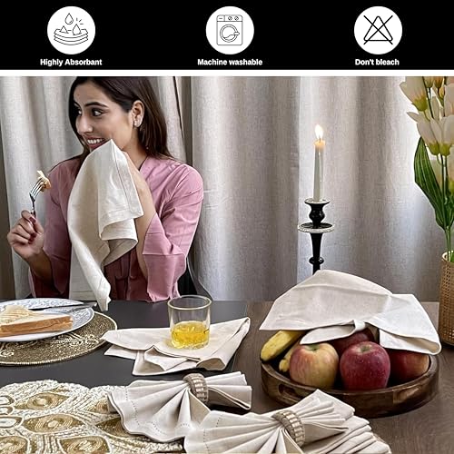 Bedding Craft Linen Flax Cotton Cloth Dinner Napkins Set of 12 – 20x20 Natural Hemstitched Fabric – Machine Washable Elegant Reusable Table Napkins for Weddings, Parties & Dining Décor - Image 4