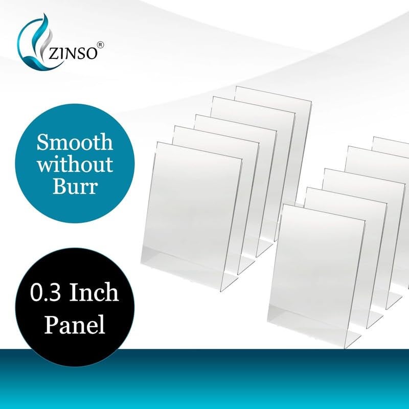 ZINSO A6 L-Shaped Acrylic Sign Holder Portrait Style Menu Ad Frame Display Stand Table Top Perfect for Restaurants, Promotions, Photo Frames, Classroom (5PC) - Image 4