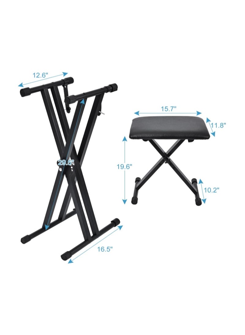 GOGOGO Keyboard Stands And Bench Set,Double-X Stand Adjustable & Portable Digital Piano With Locking Straps - Image 2