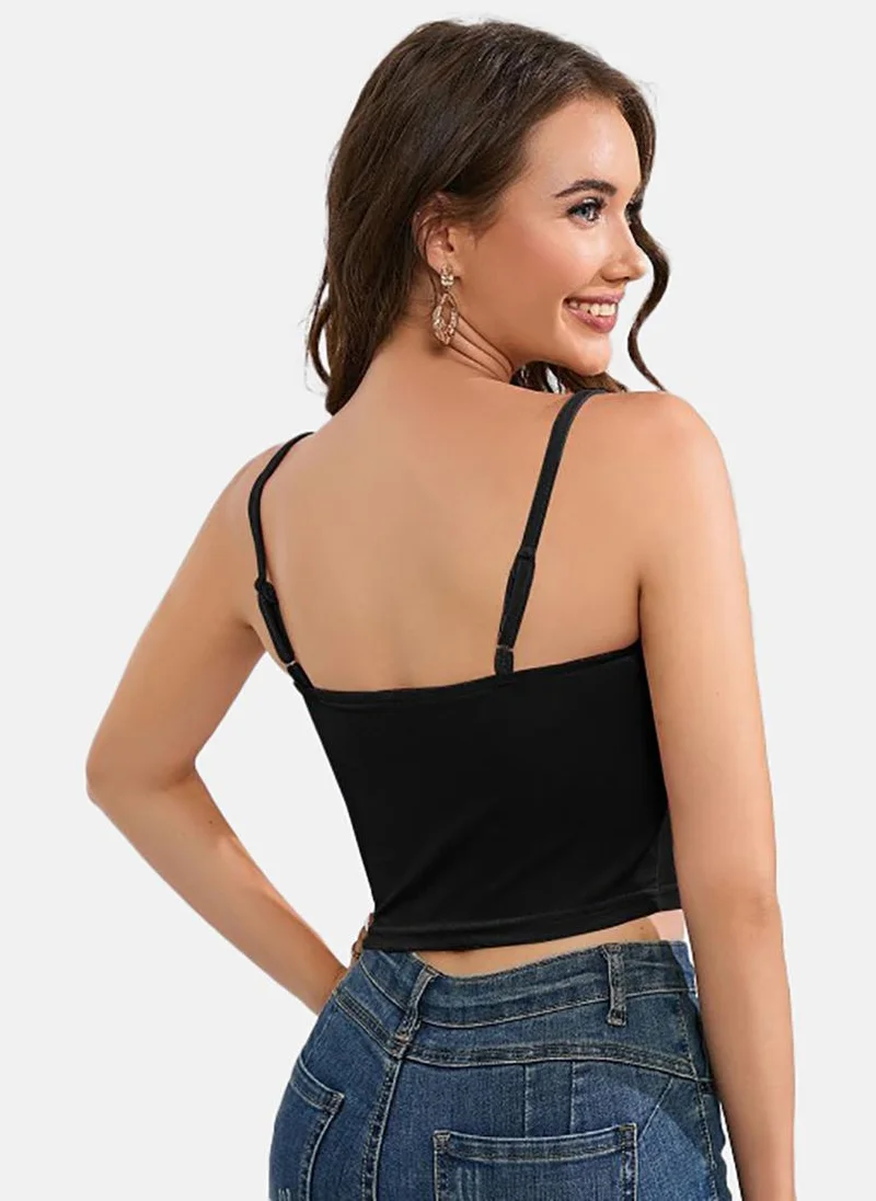 YUNIQEE Black Solid Slim Fit Sleeveless Top