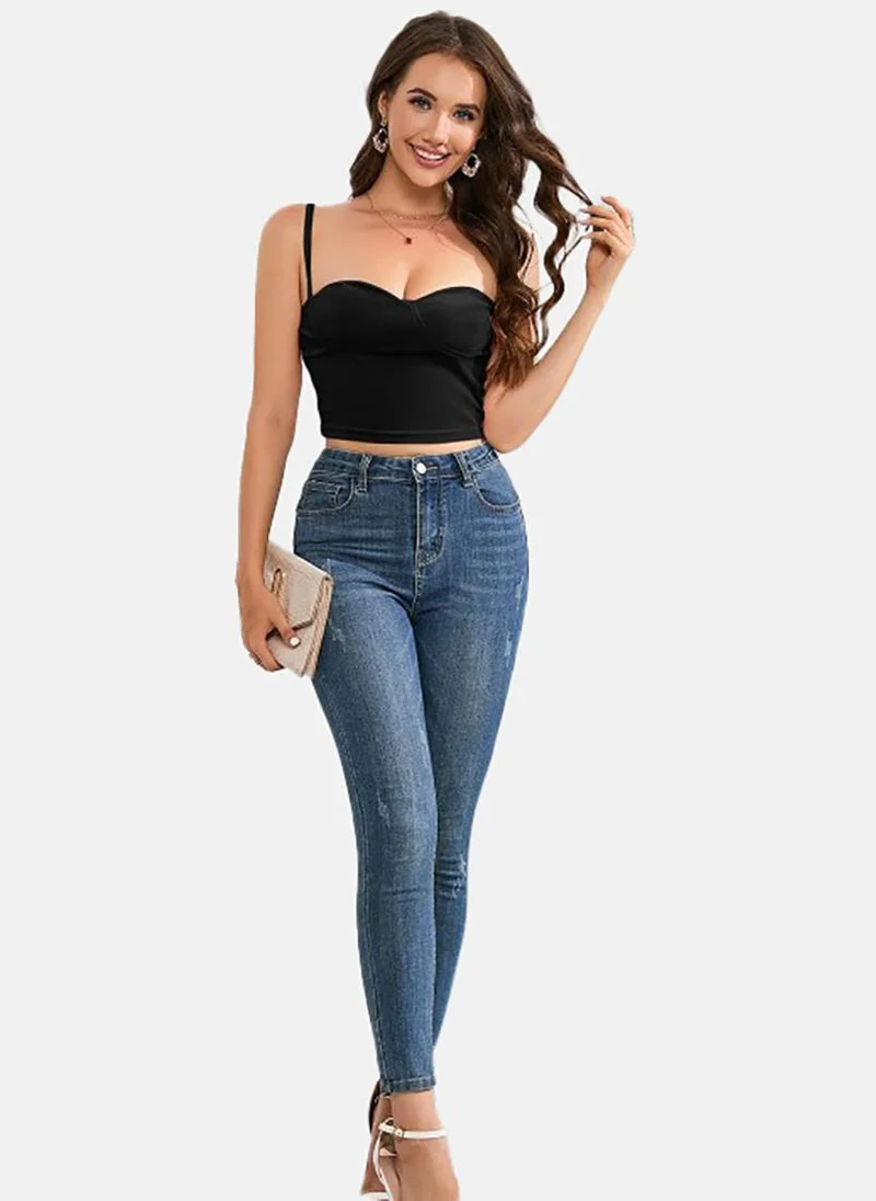يونيكي Black Solid Slim Fit Sleeveless Top