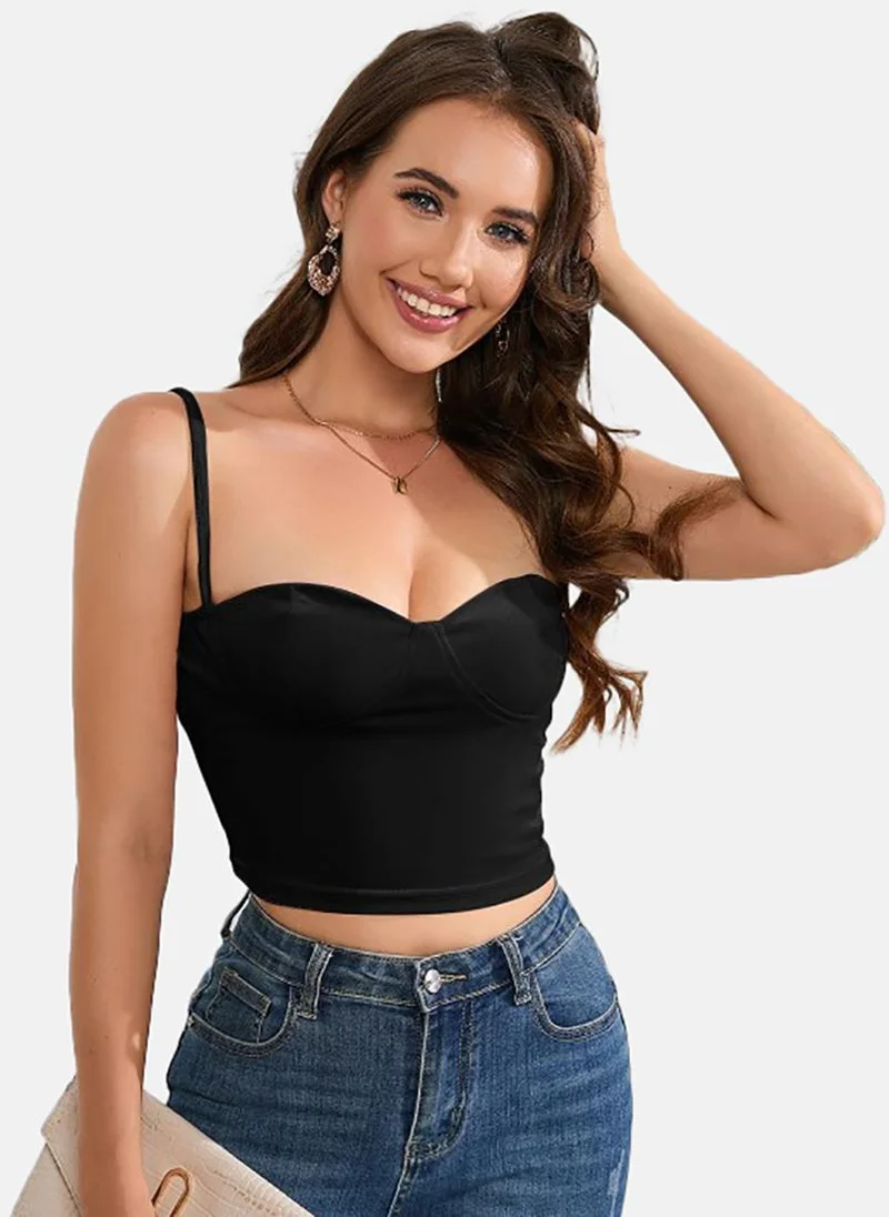 YUNIQEE Black Solid Slim Fit Sleeveless Top