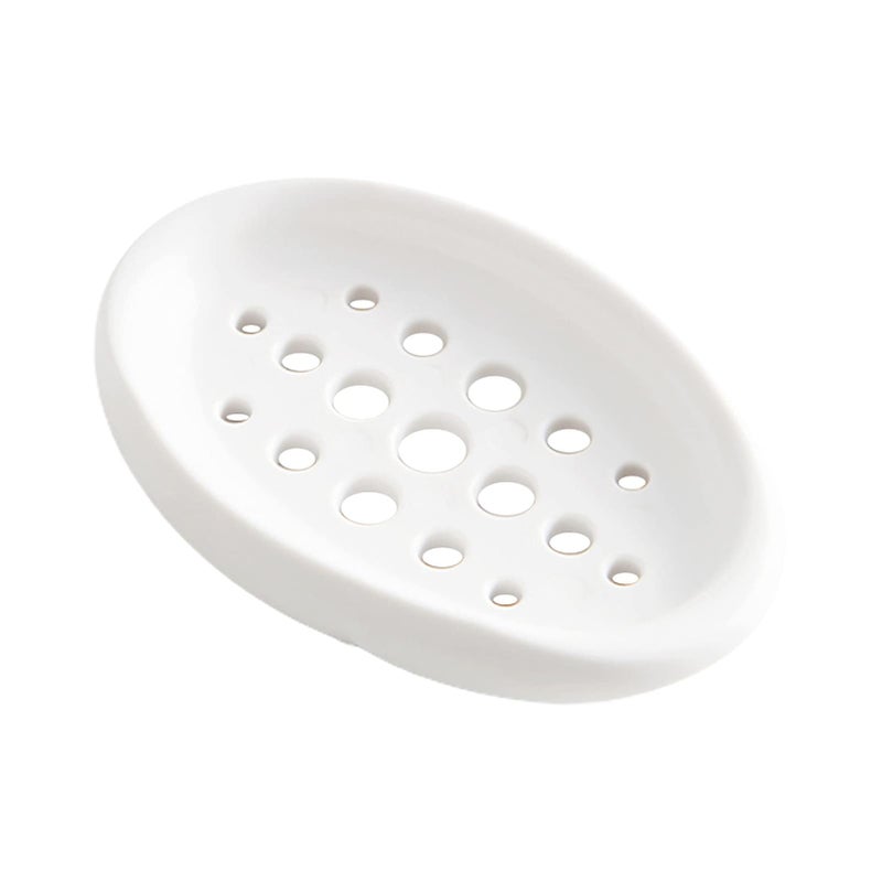 Leeonz 1PCS Soap Holder Tray with Drain Holes Bathroom Kitchen Soap Clean Sponge Silicone Drainer Dish (White) - Image 1