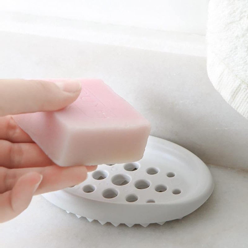Leeonz 1PCS Soap Holder Tray with Drain Holes Bathroom Kitchen Soap Clean Sponge Silicone Drainer Dish (White) - Image 5