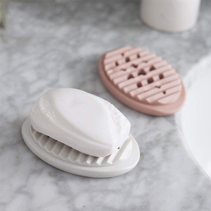 Leeonz 1PCS Soap Holder Tray with Drain Holes Bathroom Kitchen Soap Clean Sponge Silicone Drainer Dish (White) - Image 2