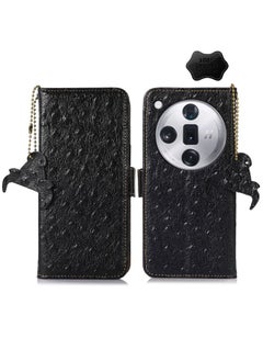 HuHa Case Cover For OPPO Find X7 Pro / Find X7 Ultra Ostrich Pattern Genuine Leather RFID Phone Case Black 
