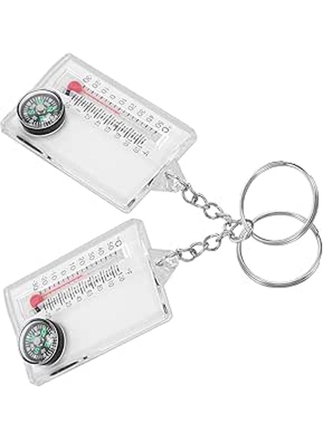 2 Portbale Hiking Keychains With Thermometer For Camping Climbing Mini Compass - Image 1