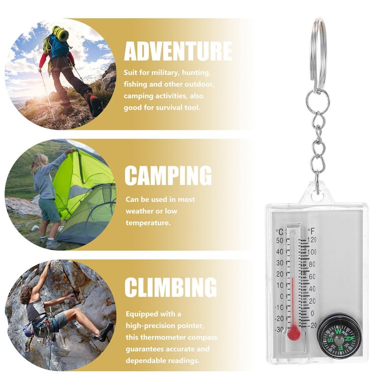 2 Portbale Hiking Keychains With Thermometer For Camping Climbing Mini Compass - Image 4