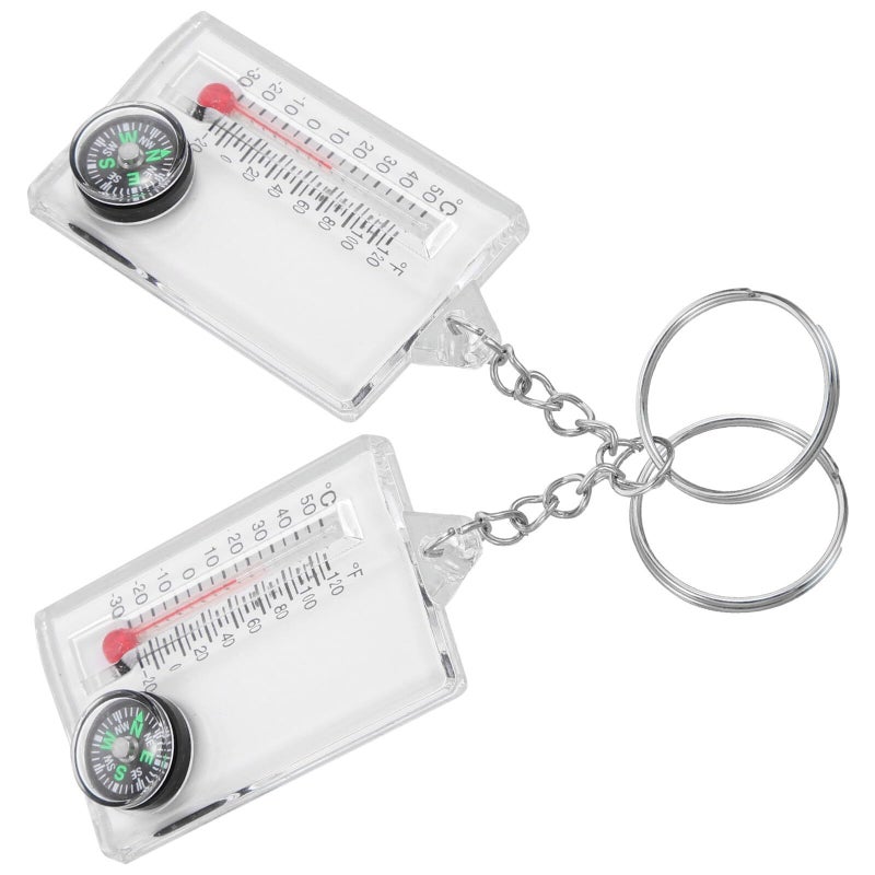 2 Portbale Hiking Keychains With Thermometer For Camping Climbing Mini Compass - Image 2