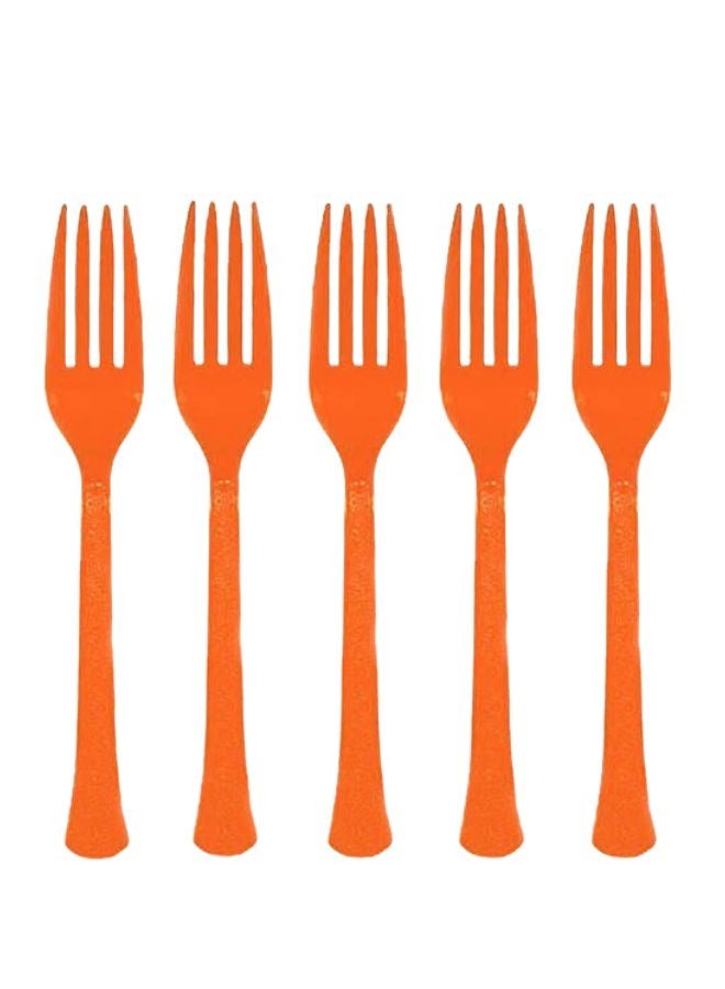 Amscan Reusable Heavy Duty Food Grade Plastic Forks, Orange - 20pcs