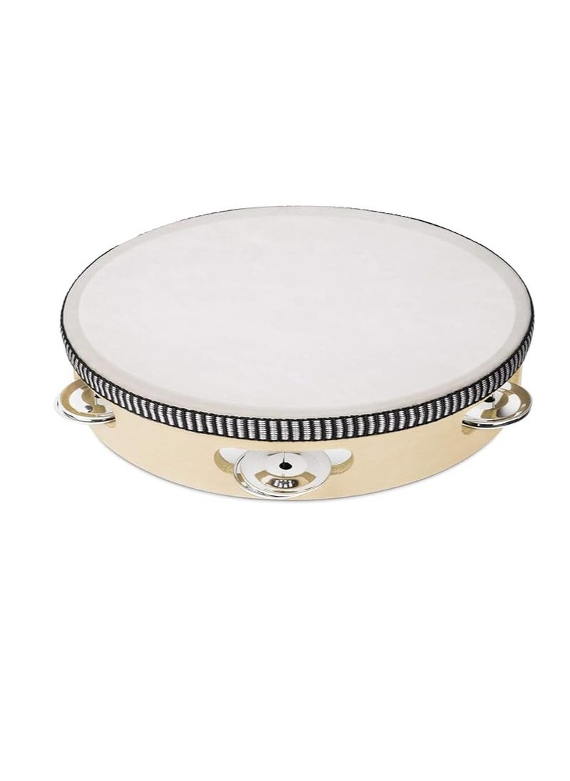 Flexzion Wood Handheld Tambourine 10" Inch Single Row 8 Pair Jingles (Wood) - Hand Held Percussion Drum Moon Musical Tambourine with Ergonomic Handle Grip  - Image 3