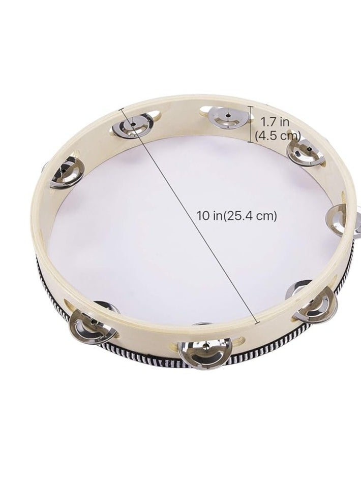 Flexzion Wood Handheld Tambourine 10" Inch Single Row 8 Pair Jingles (Wood) - Hand Held Percussion Drum Moon Musical Tambourine with Ergonomic Handle Grip  - Image 4