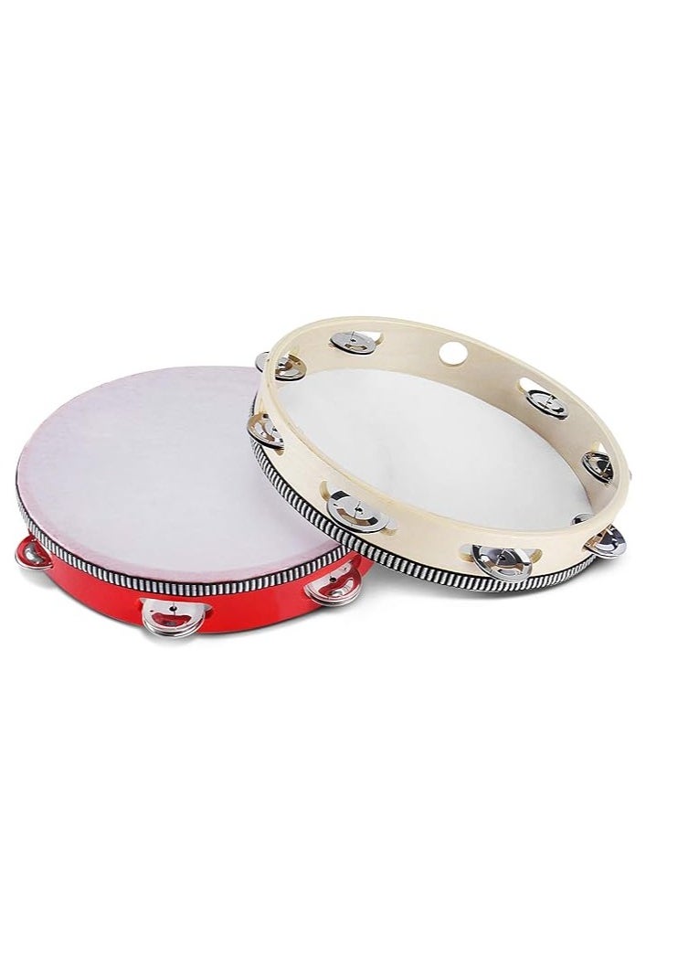 Flexzion Wood Handheld Tambourine 10" Inch Single Row 8 Pair Jingles (Wood) - Hand Held Percussion Drum Moon Musical Tambourine with Ergonomic Handle Grip  - Image 5