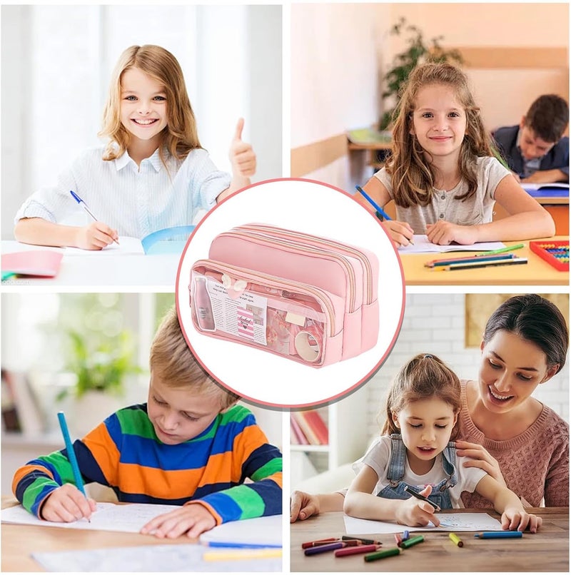 Pink Pencil Case with 4 Compartments for School and Office Supplies - Image 2