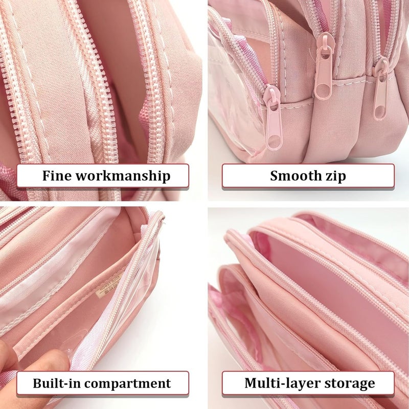 Pink Pencil Case with 4 Compartments for School and Office Supplies - Image 3