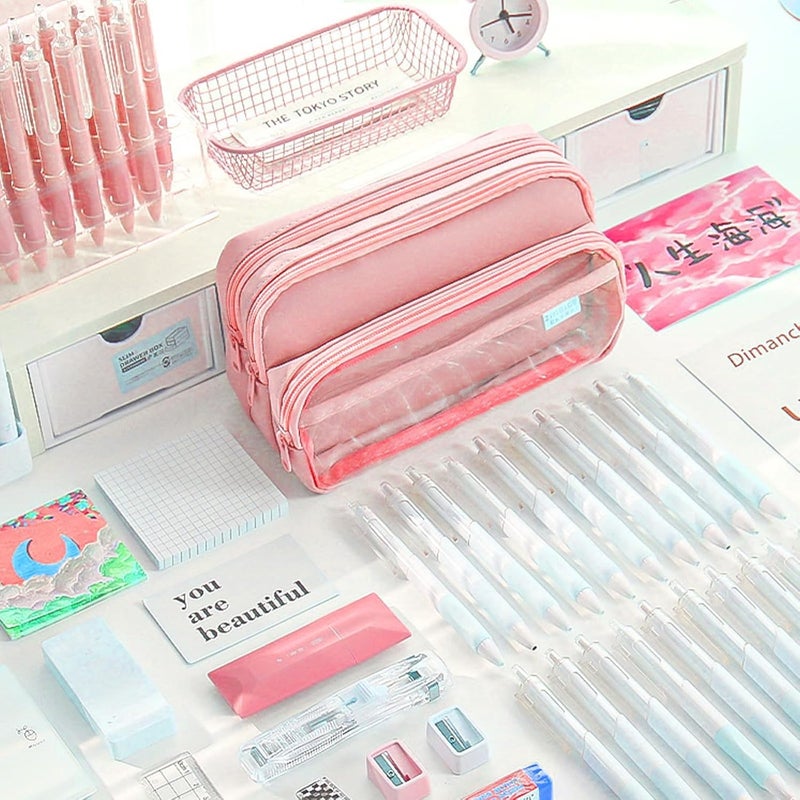 Pink Pencil Case with 4 Compartments for School and Office Supplies - Image 5