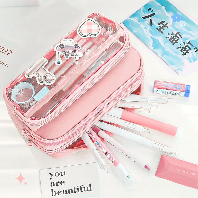 Pink Pencil Case with 4 Compartments for School and Office Supplies - Image 4