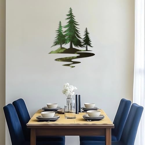 TYLCC Metal Pine Tree Wall Art Rustic Cedar Tree Wall Decor for Living Room Office Farmhouse, Forest Nature Lovers Gift, Forest Green - Image 3