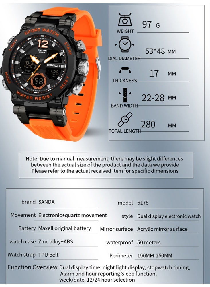 Sanda Men's Electronic Watch Sports Multi functional Waterproof Alarm Clock Night Light LED Fashion Men's Electronic Watch - Image 4