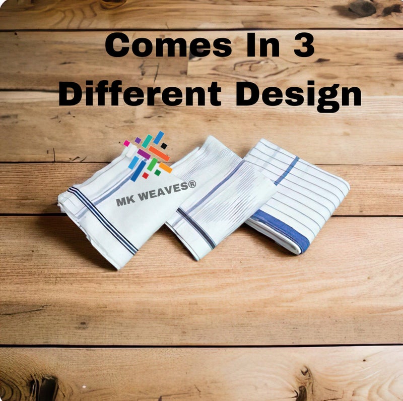 Mk weaves 100% Handloom Cotton Bath Towel Gamcha White (300 GSM / 78x165 CM) for Men & Women Pack of 3 - Image 3