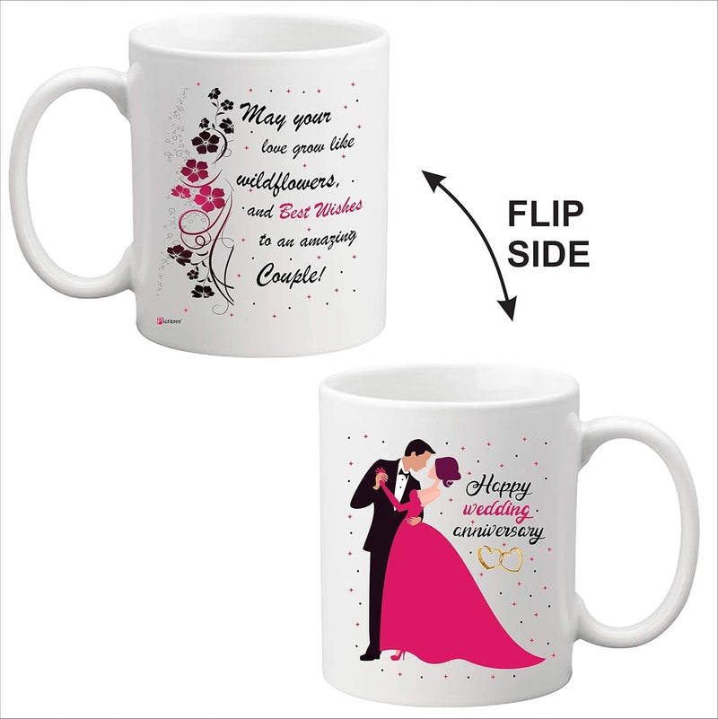 PICRAZEE PICRAZEE Happy Wedding for Couples Friends Parents Relatives Printed 1 pc 12 x 12 Cushion with Filler 2 pc White Coffee Mug 1 pc Fridge Magnet - Image 3