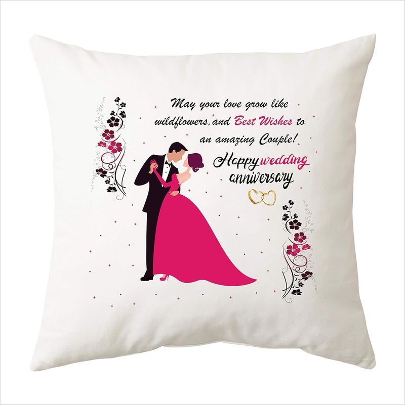 PICRAZEE PICRAZEE Happy Wedding for Couples Friends Parents Relatives Printed 1 pc 12 x 12 Cushion with Filler 2 pc White Coffee Mug 1 pc Fridge Magnet - Image 2