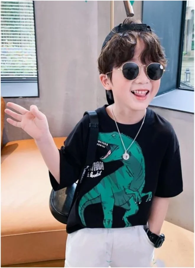 YUNIQEE Black Printed Short Sleeve Crew Neck T-Shirt