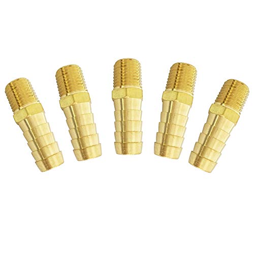 TL TOOLEGIN Barb Adapter 1/8" NPT Male x 3/8" Barbed Brass Hose Fitting 5pcs - Image 1