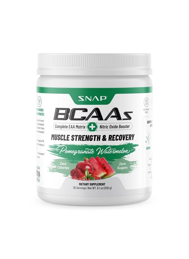 SNAP SUPPLEMENTS Snap BCAA Powder Essential Amino Supplement with Nitric Oxide Booster - Pre Workout Powder, Recovery Supplements Post Workout, Muscle Strength, BCAA for Women & Men (30 Servings)  - Image 1