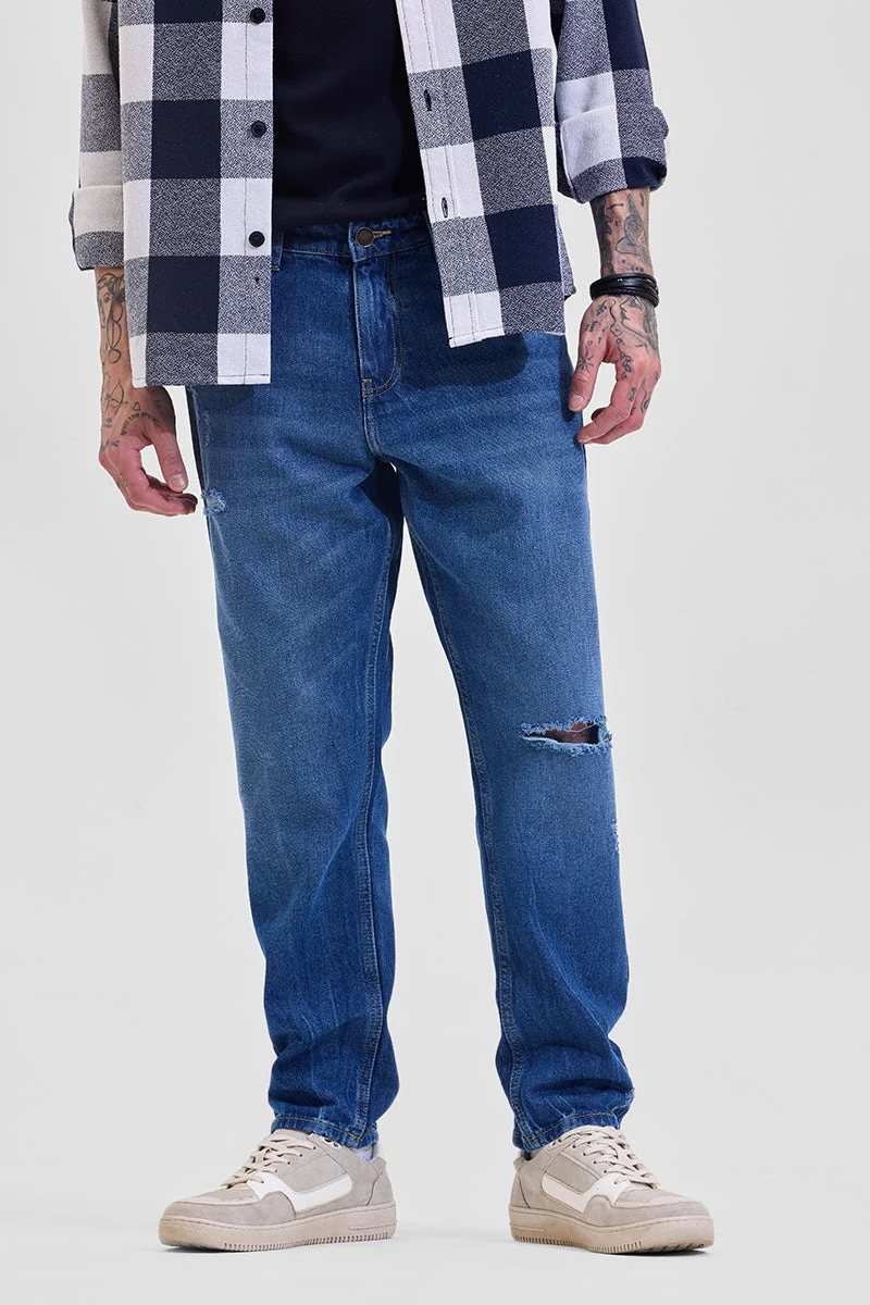 SNITCH Blue Blue Solid Wide Leg Streetwear Jeans for Men | Best Price UAE