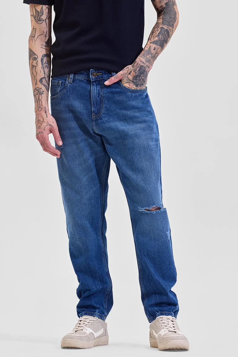 SNITCH Blue Blue Solid Wide Leg Streetwear Jeans for Men | Best Price UAE