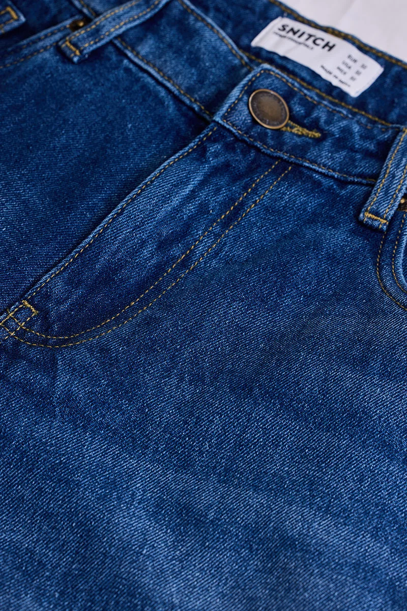SNITCH Blue Solid Wide Leg Streetwear Jeans