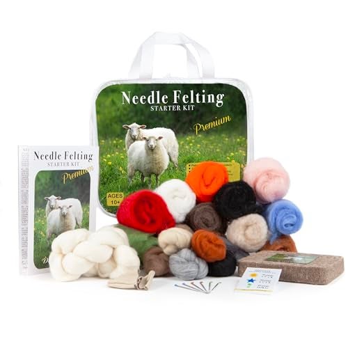 Desert Breeze Distributing Complete Needle Felting Craft Starter Kit for Beginners, Premium Tools and Supplies, 17 Colors Wool, 6 Needles Color Coded, Wool Felting Pad, Leather Finger Guards, Storage Case, Assembled in USA - Image 1