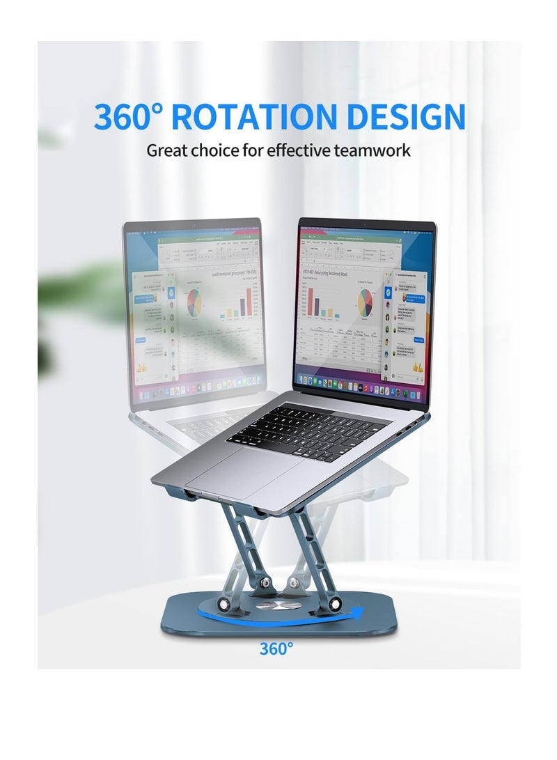AOEVI Adjustable Laptop Stand with 360 Rotating Base, Computer Stand for Laptop Ergonimic Foldable Laptop Riser for Desk Compatible with MacBook Pro/Air Notebook up to 16 Inches, Navy  - Image 2