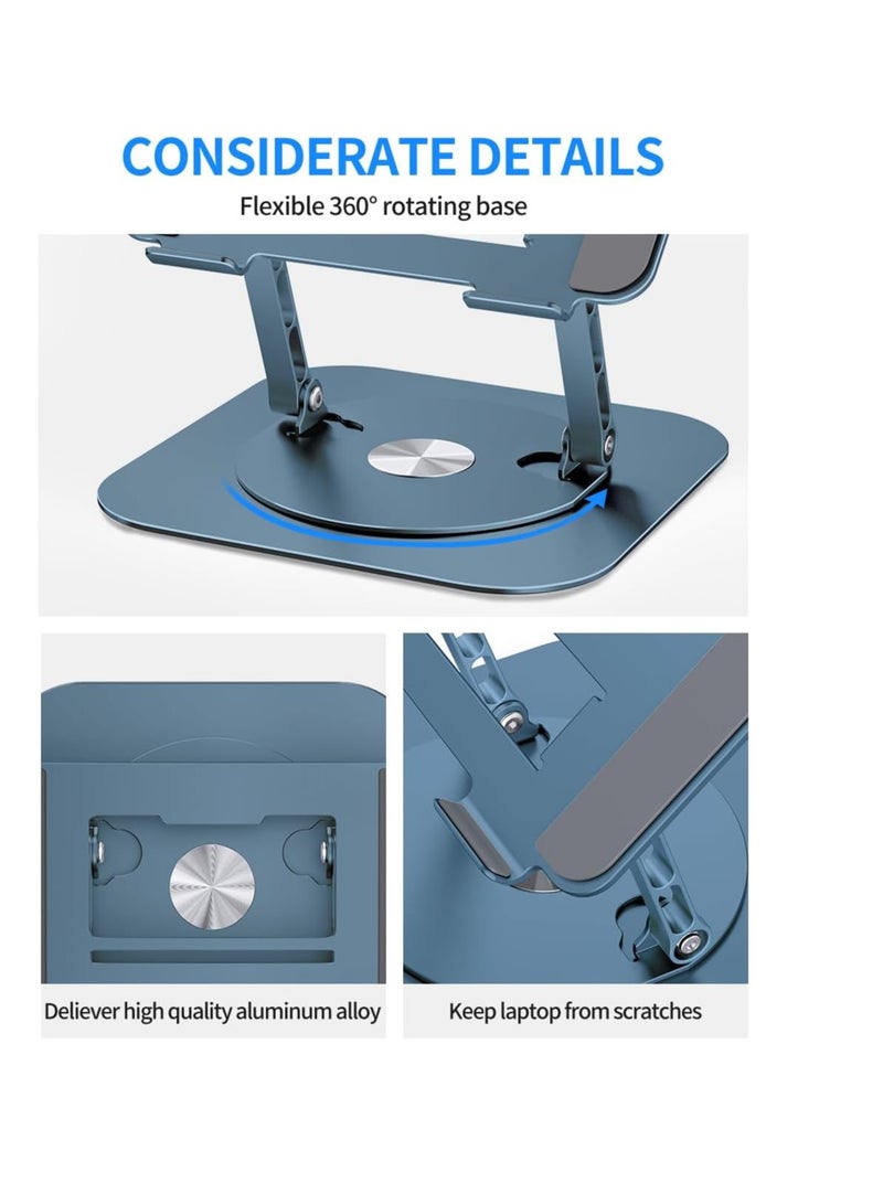 AOEVI Adjustable Laptop Stand with 360 Rotating Base, Computer Stand for Laptop Ergonimic Foldable Laptop Riser for Desk Compatible with MacBook Pro/Air Notebook up to 16 Inches, Navy  - Image 3