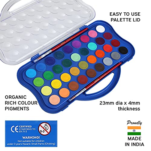 Doms 36 Shades 30mm Water Colour Cakes | Easy to Use Palette Lid | Organic Rich Colour Pigments | Free Brush Inside | Non-Toxic & Safe for Kids | Pack of 1 - Image 2